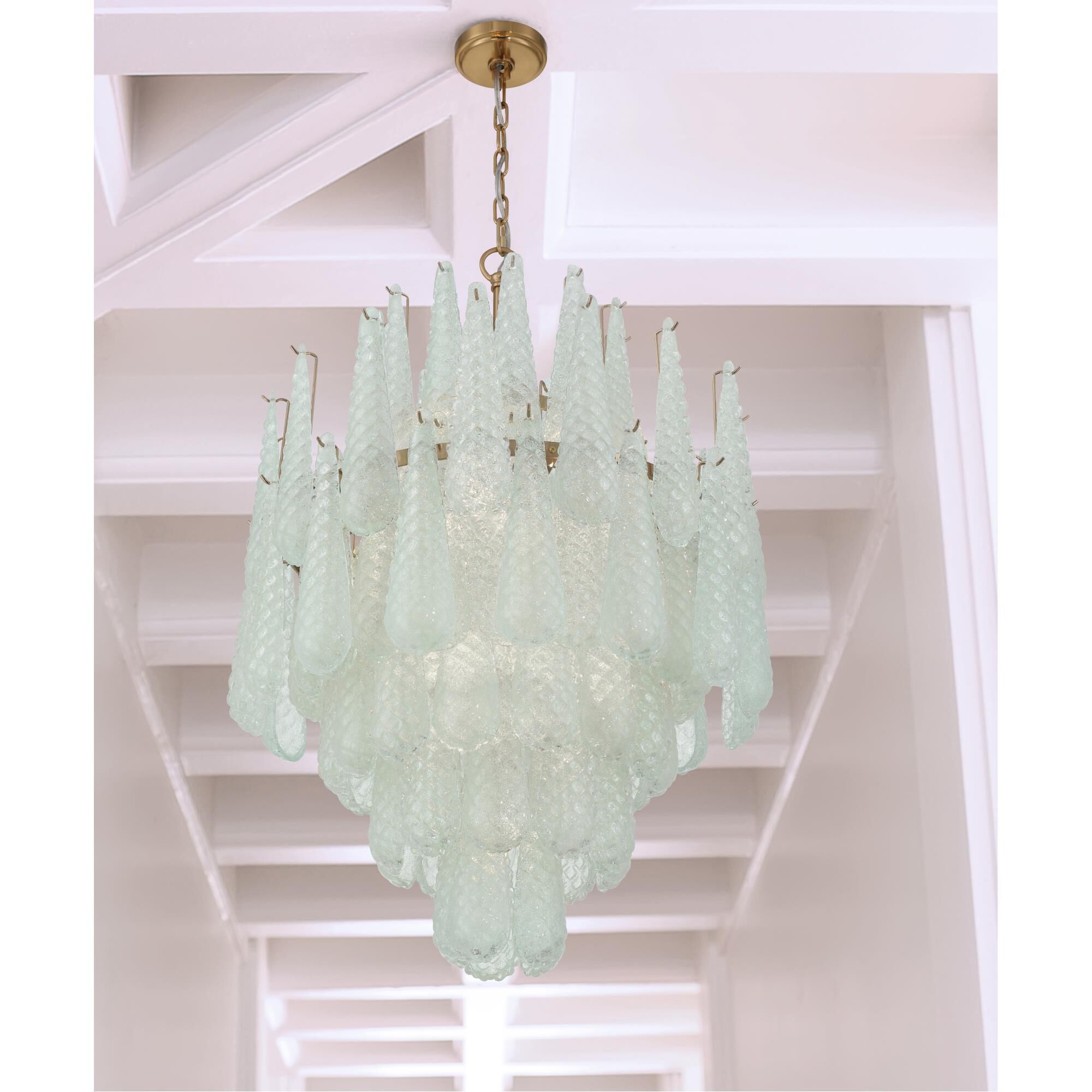Shown in Aged Brass finish and Sand Green glass